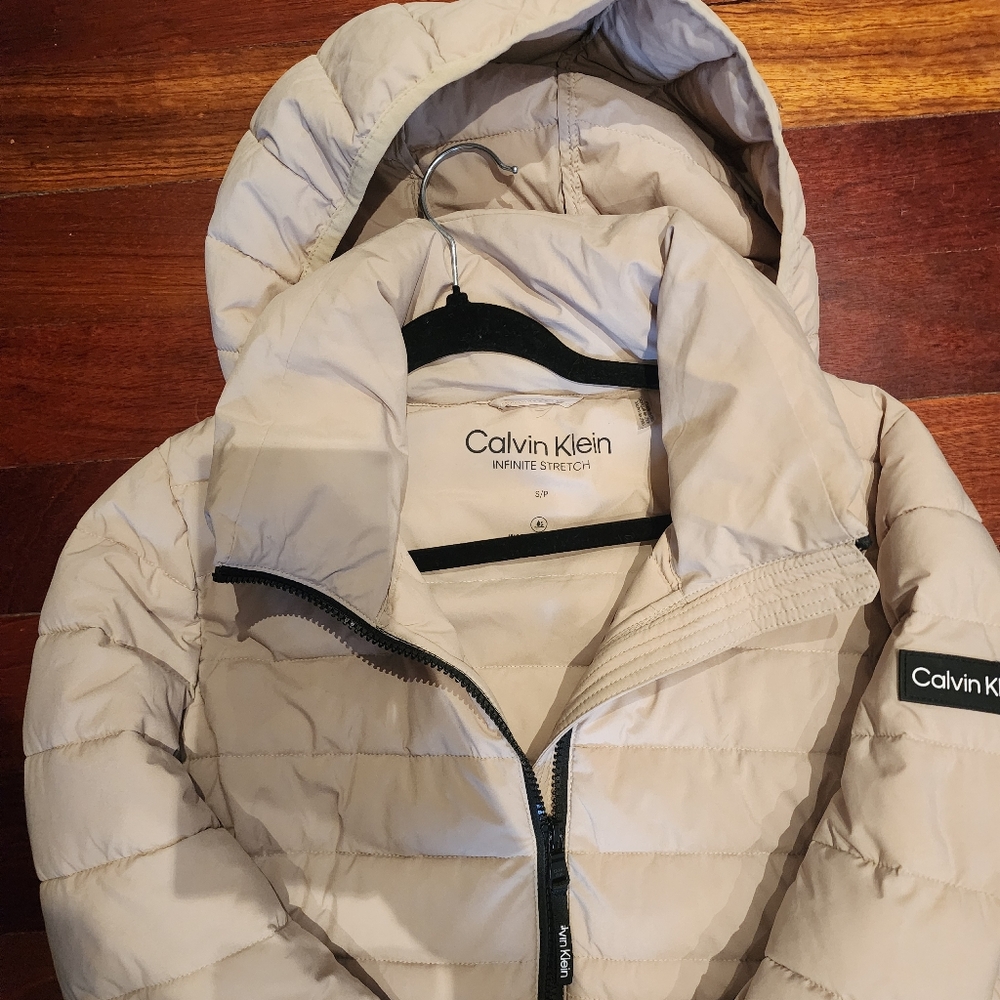 Calvin Klein Beige Hooded Puffer Coat